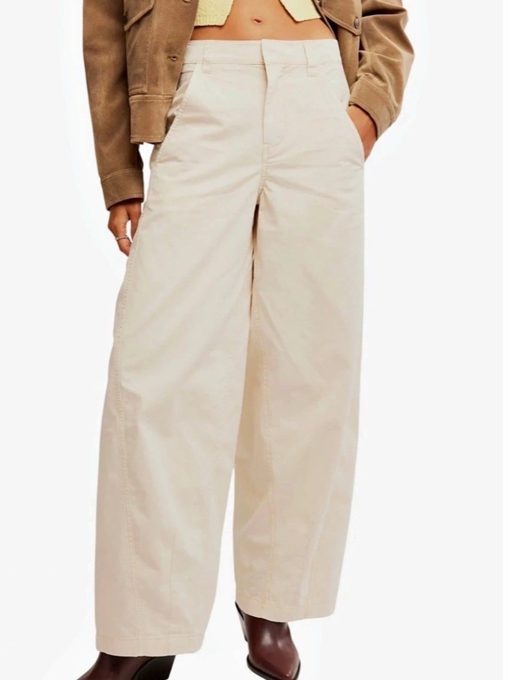Free People Rylee Beige Wide Leg Cotton Chinos Size 14 NWT